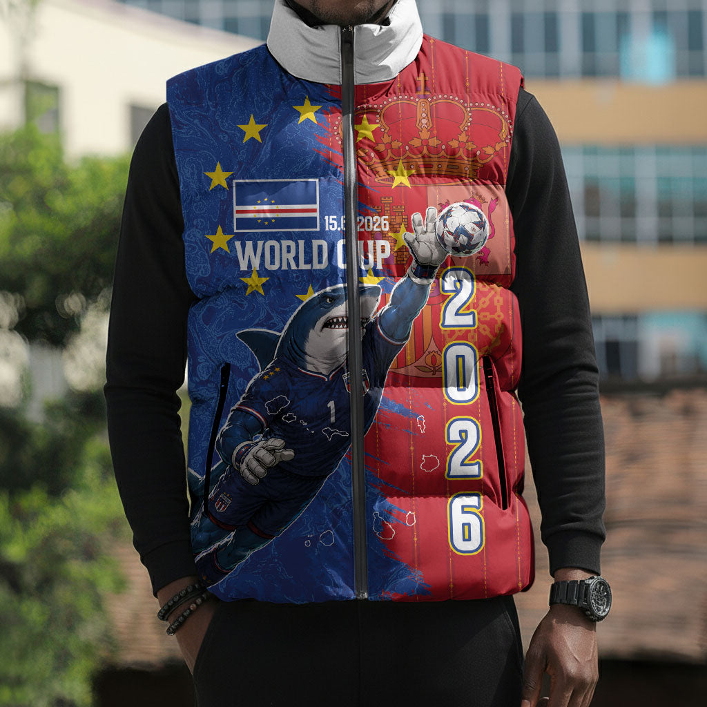 Custom Cape Verde Football 2026 Debut Sleeveless Puffer Jacket Blue Sharks Stand Strong
