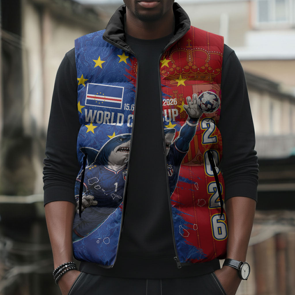 Custom Cape Verde Football 2026 Debut Sleeveless Puffer Jacket Blue Sharks Stand Strong
