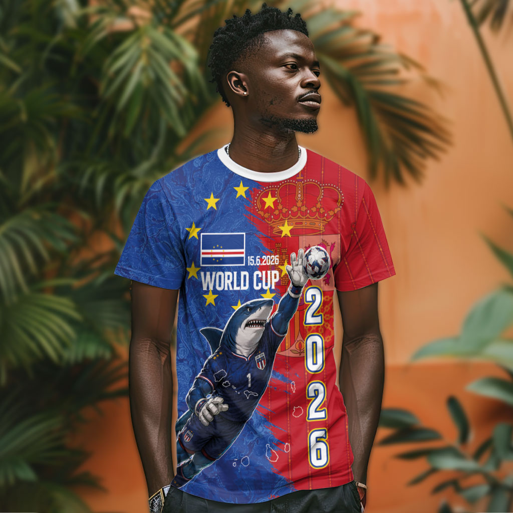 Custom Cape Verde Football 2026 Debut T shirt Blue Sharks Stand Strong