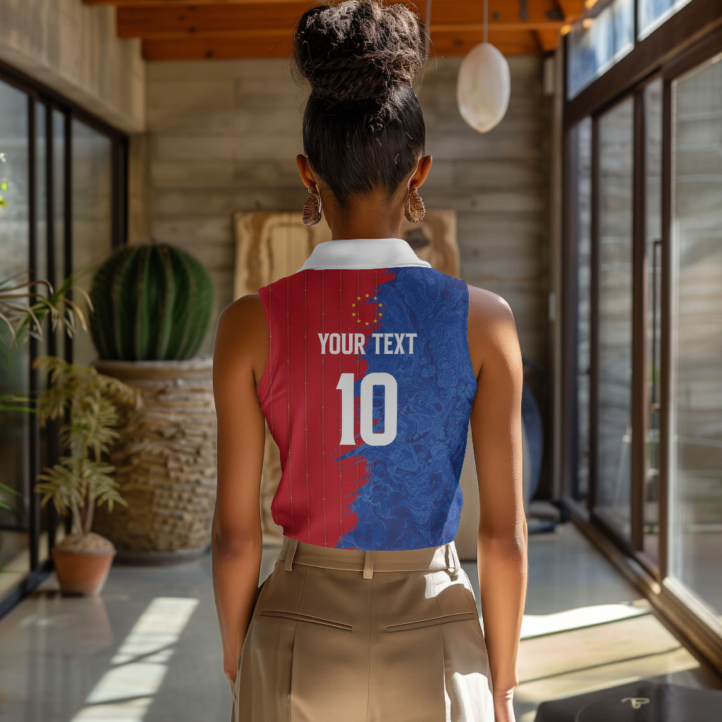 Custom Cape Verde Football 2026 Debut Women Sleeveless Polo Shirt Blue Sharks Stand Strong