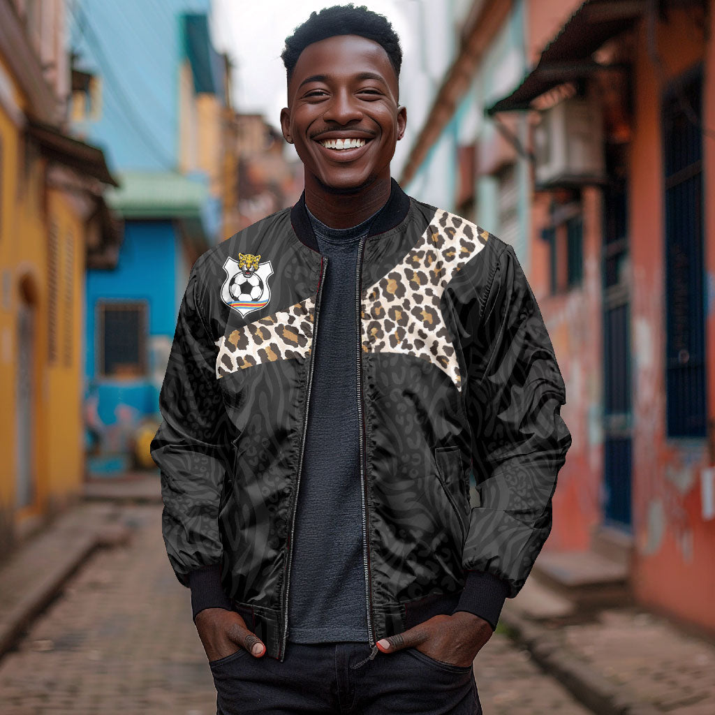 Custom DR Congo Football Bomber Jacket Leopards Texture Wild Black