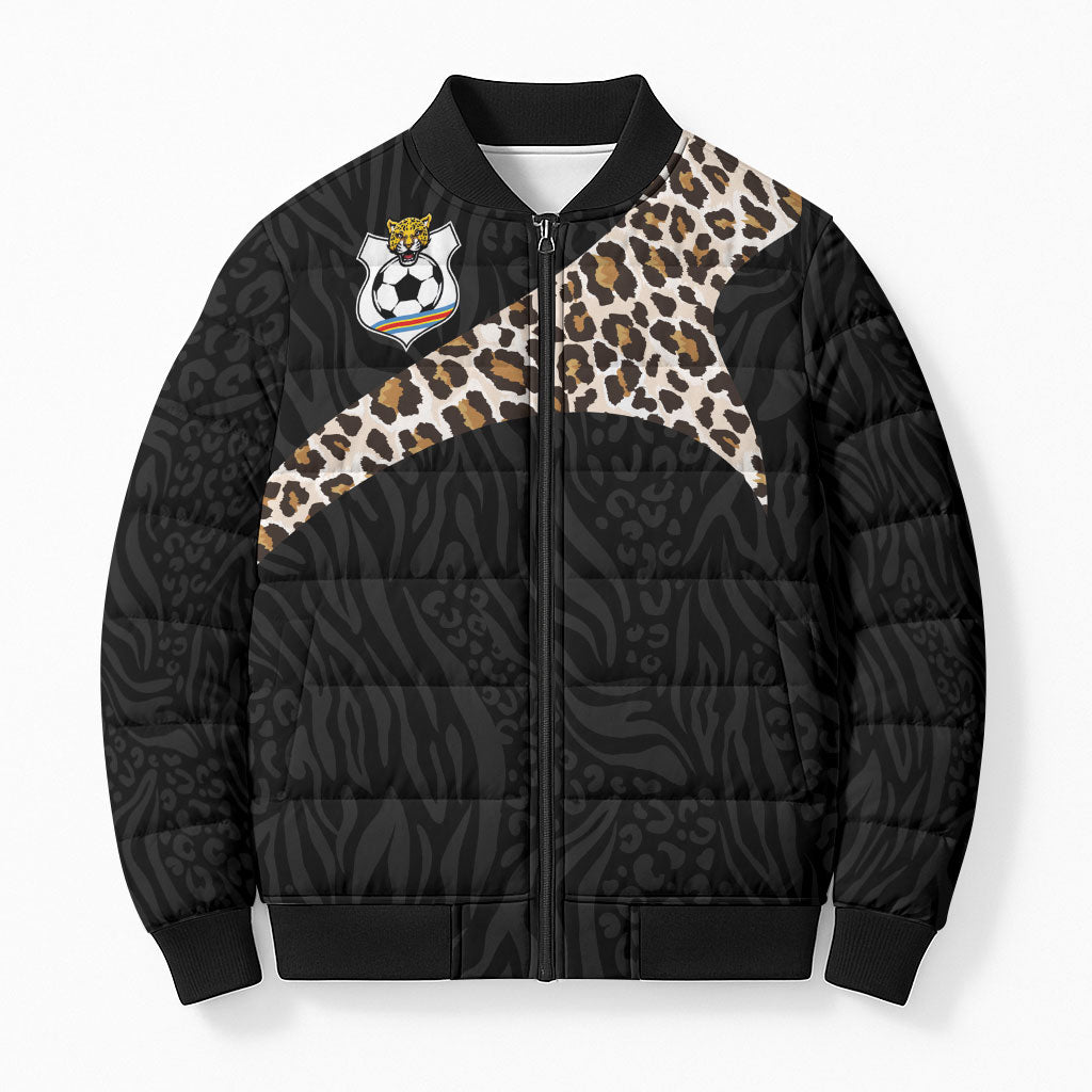 Custom DR Congo Football Bomber Puffer Jacket Leopards Texture Wild Black
