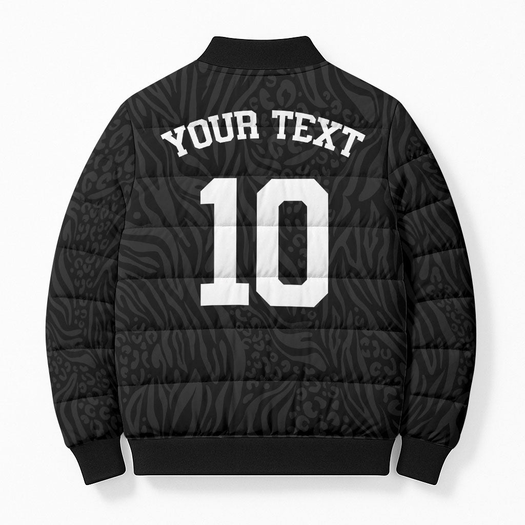 Custom DR Congo Football Bomber Puffer Jacket Leopards Texture Wild Black