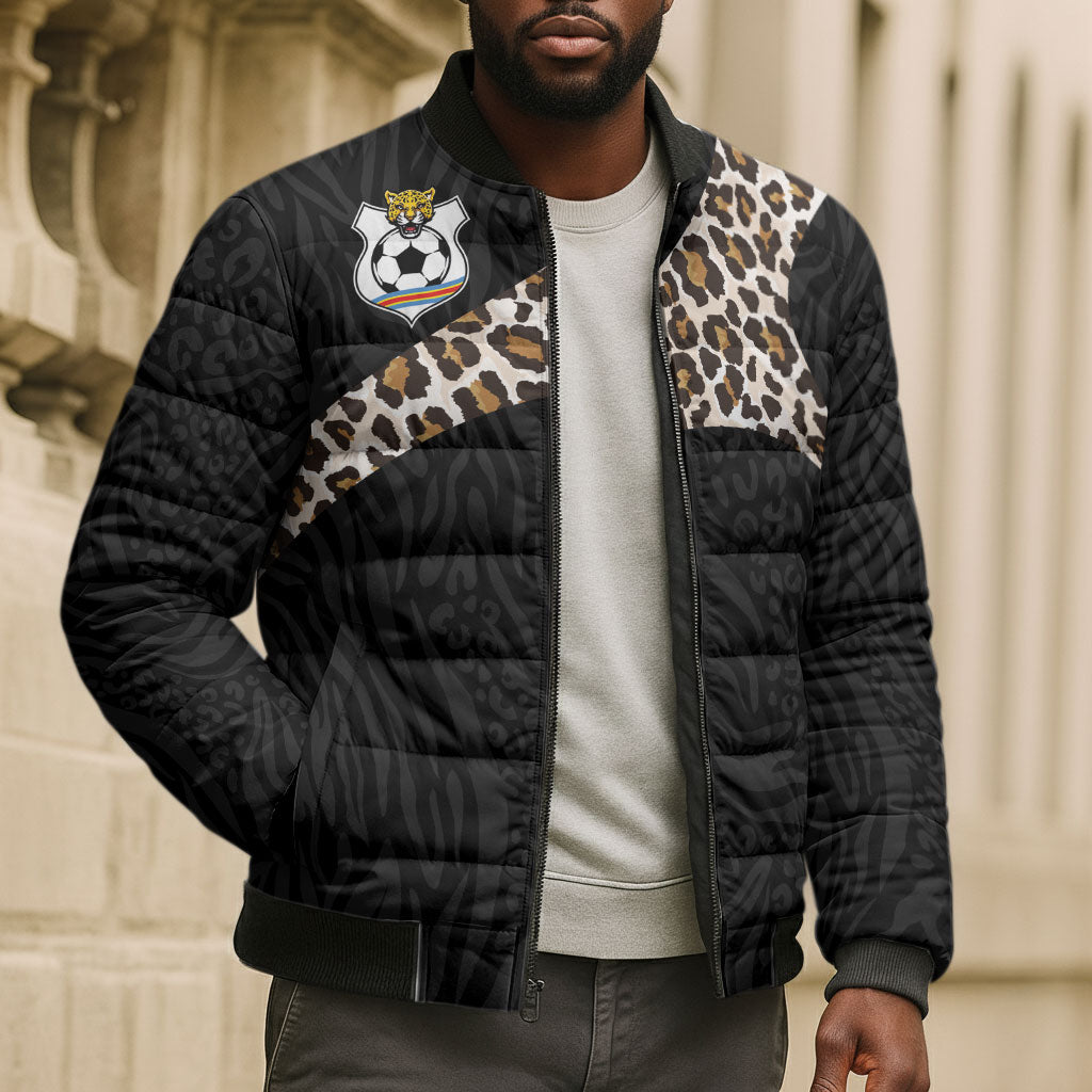 Custom DR Congo Football Bomber Puffer Jacket Leopards Texture Wild Black