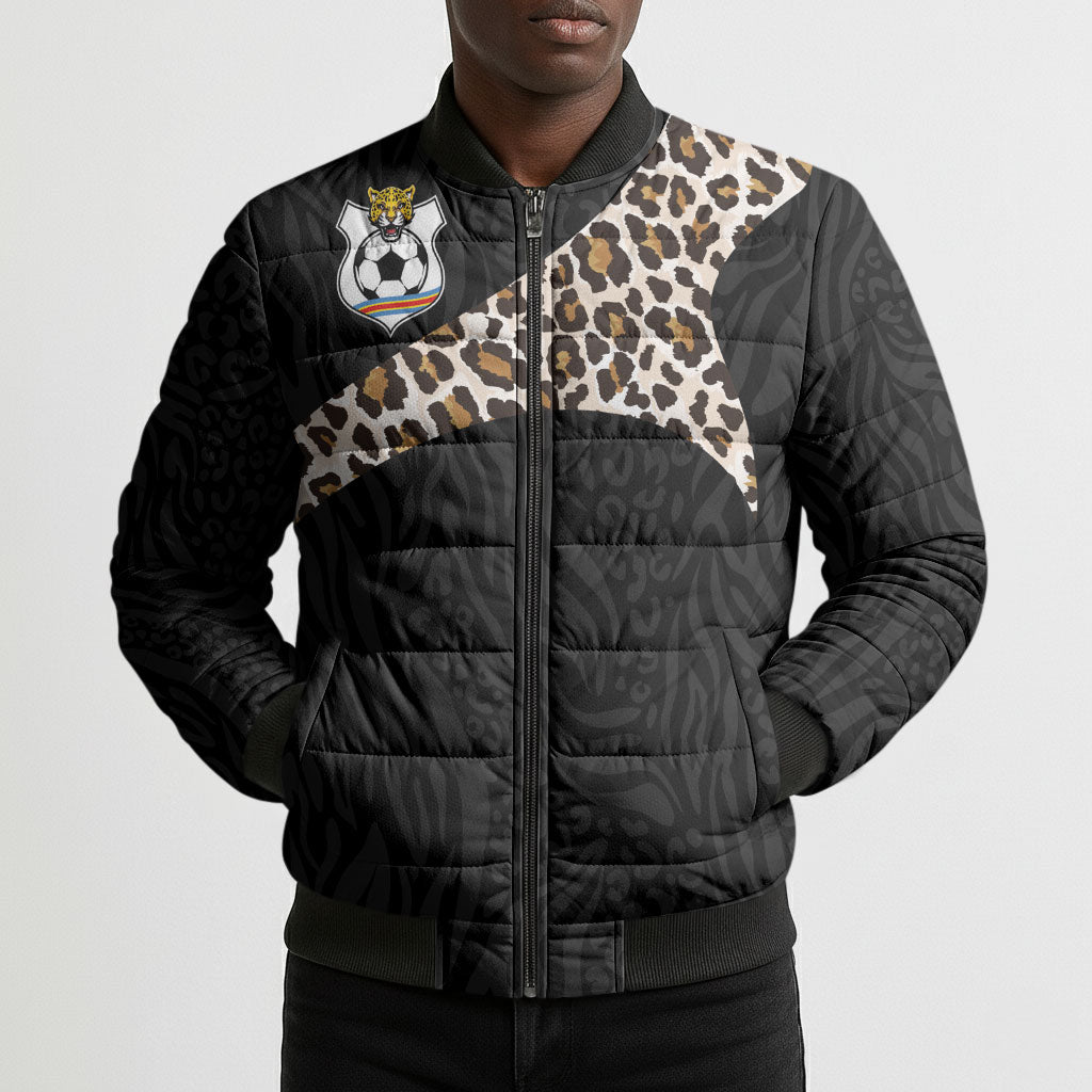Custom DR Congo Football Bomber Puffer Jacket Leopards Texture Wild Black