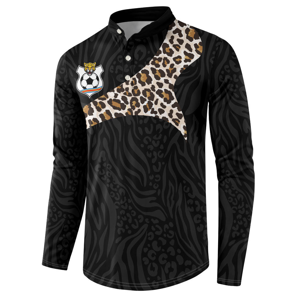 Custom DR Congo Football Button Sweatshirt Leopards Texture Wild Black