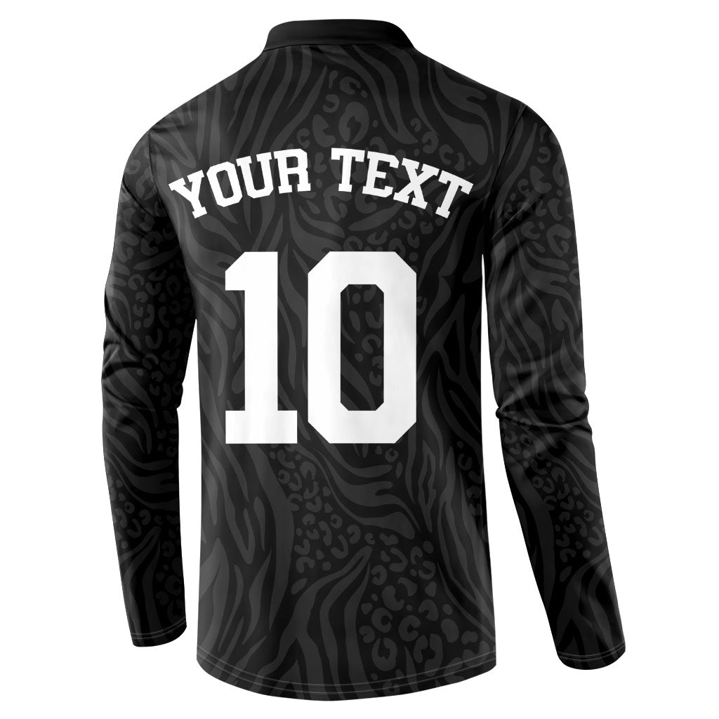 Custom DR Congo Football Button Sweatshirt Leopards Texture Wild Black