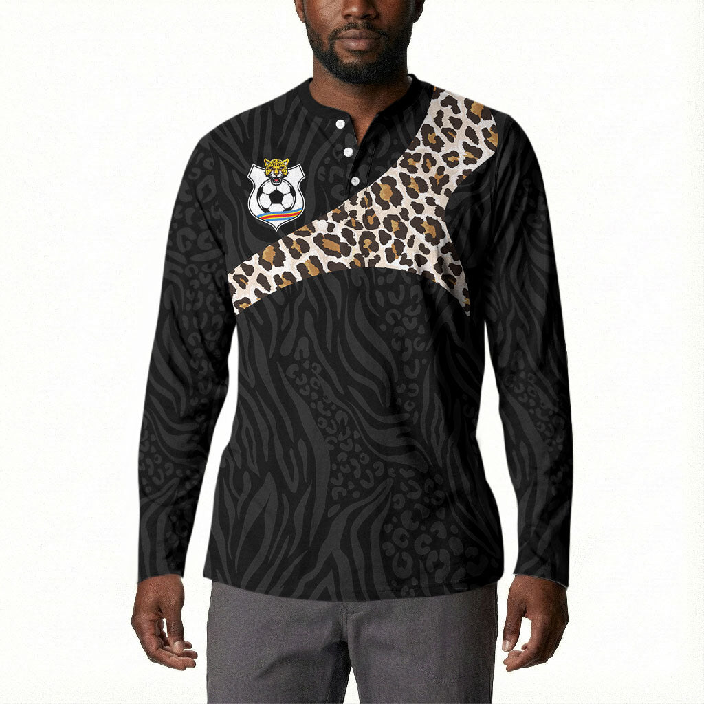 Custom DR Congo Football Button Sweatshirt Leopards Texture Wild Black