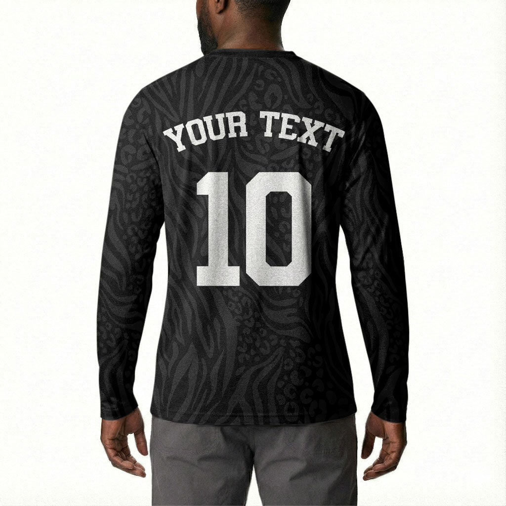 Custom DR Congo Football Button Sweatshirt Leopards Texture Wild Black