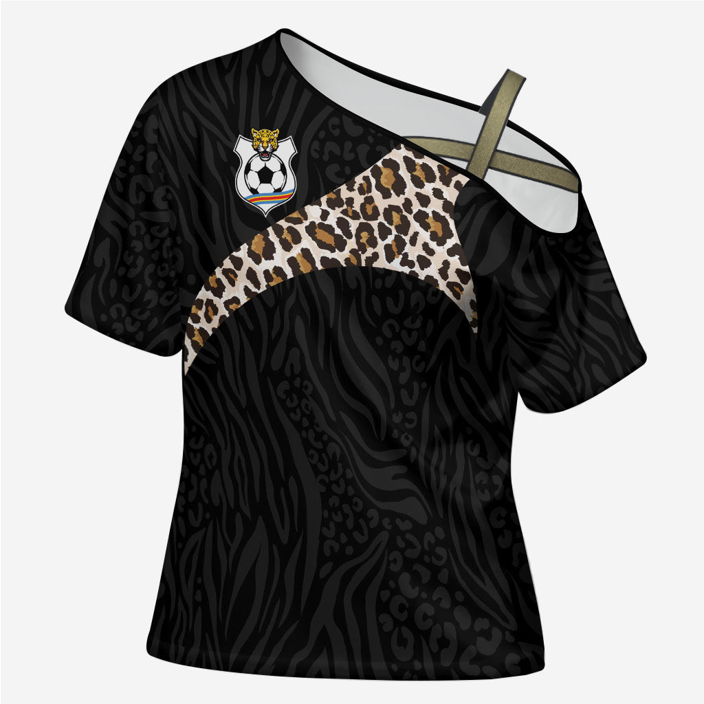 Custom DR Congo Football Cross Shoulder Shirt Leopards Texture Wild Black