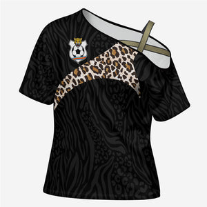 Custom DR Congo Football Cross Shoulder Shirt Leopards Texture Wild Black