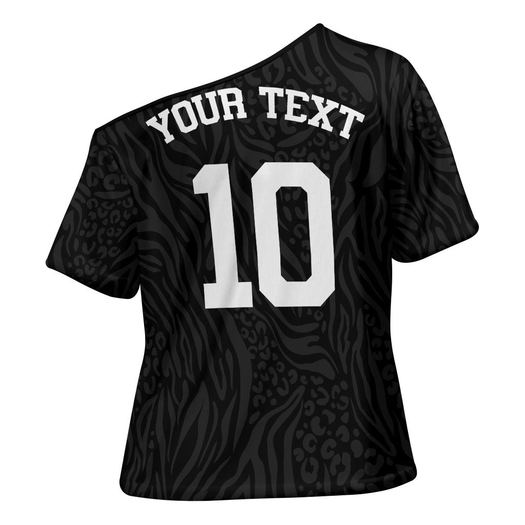 Custom DR Congo Football Cross Shoulder Shirt Leopards Texture Wild Black