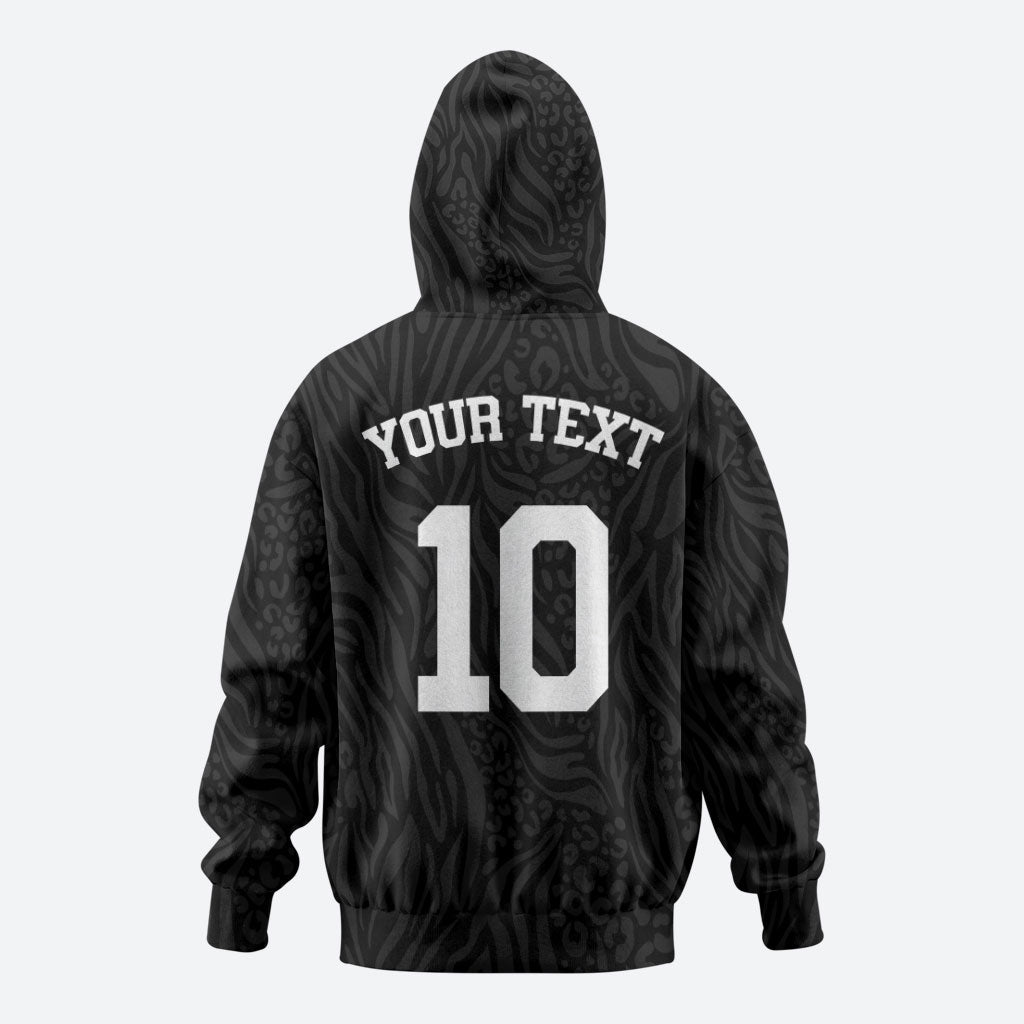 Custom DR Congo Football Hoodie Leopards Texture Wild Black