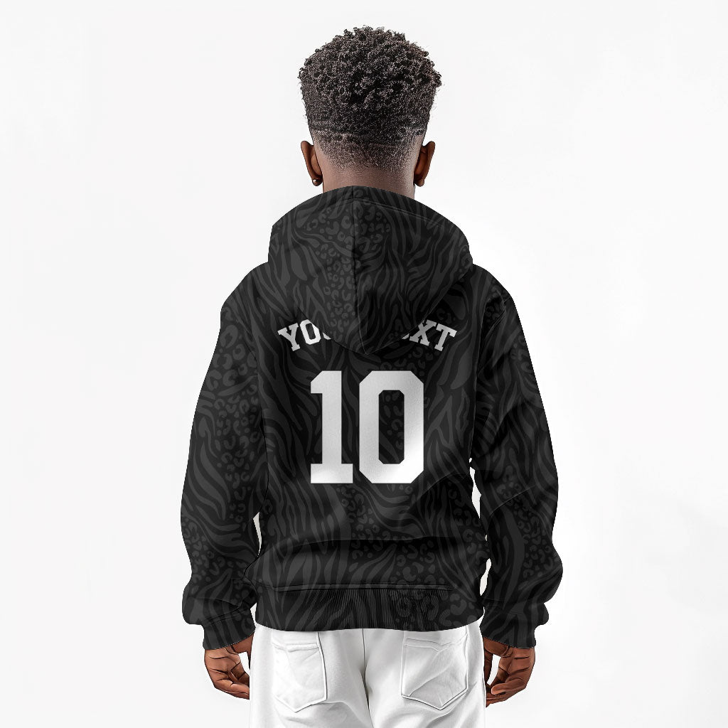 Custom DR Congo Football Kid Hoodie Leopards Texture Wild Black