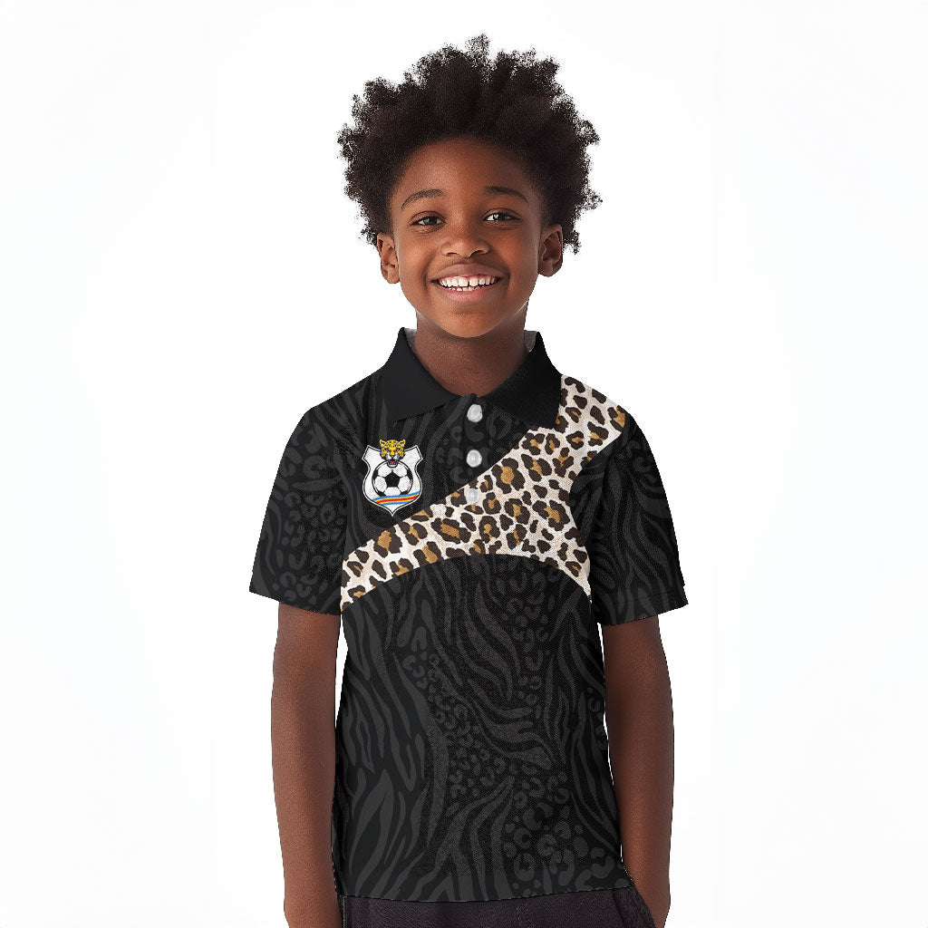 Custom DR Congo Football Kid Polo Shirt Leopards Texture Wild Black