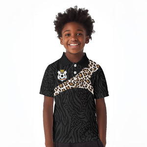 Custom DR Congo Football Kid Polo Shirt Leopards Texture Wild Black