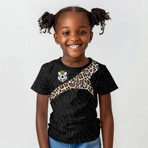 Custom DR Congo Football Kid T shirt Leopards Texture Wild Black