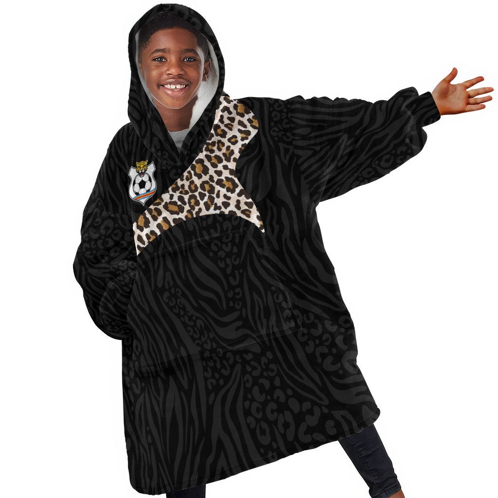 Custom DR Congo Football Kid Wearable Blanket Hoodie Leopards Texture Wild Black