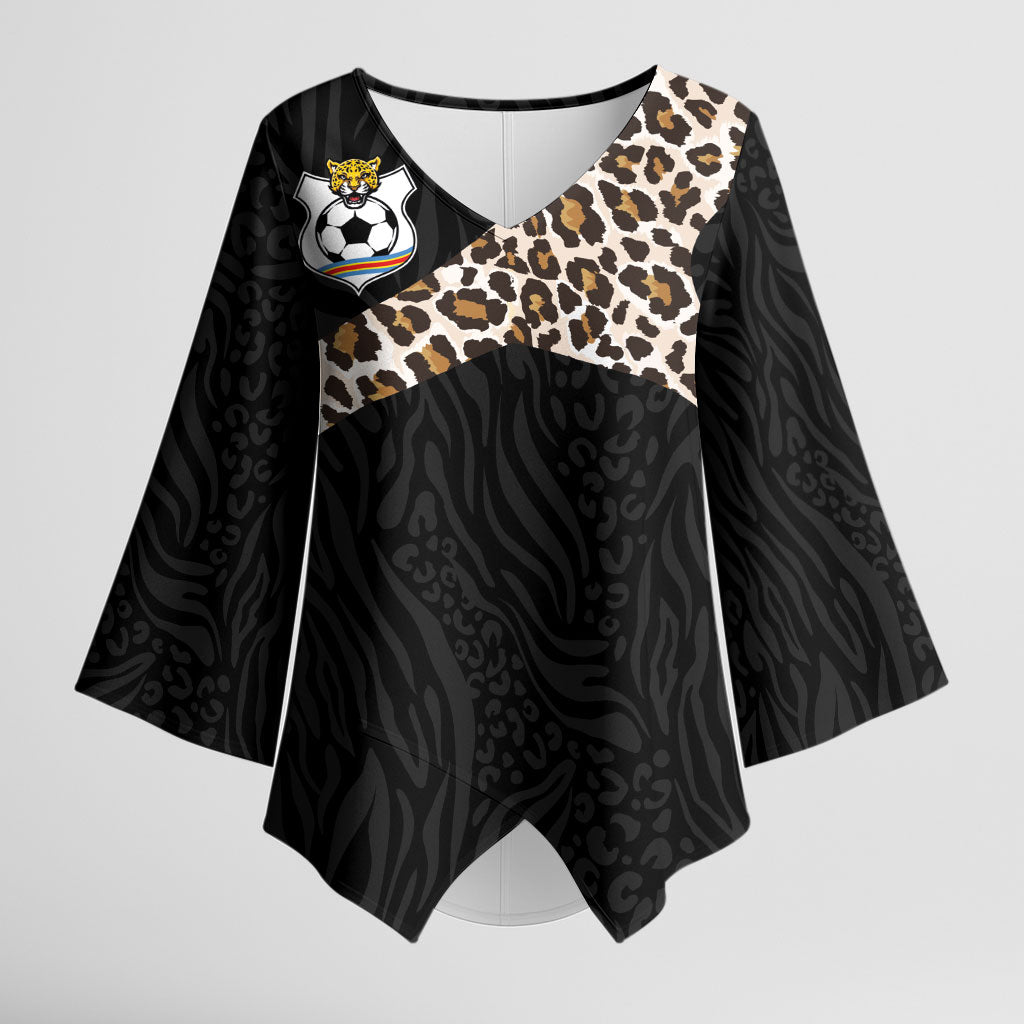 Custom DR Congo Football Kimono Sleeve Blouse Leopards Texture Wild Black