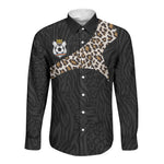 Custom DR Congo Football Long Sleeve Button Shirt Leopards Texture Wild Black