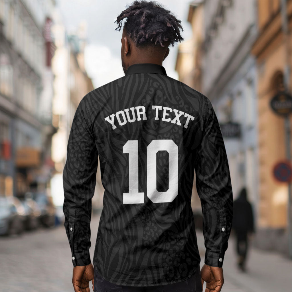 Custom DR Congo Football Long Sleeve Button Shirt Leopards Texture Wild Black