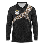 Custom DR Congo Football Long Sleeve Polo Shirt Leopards Texture Wild Black