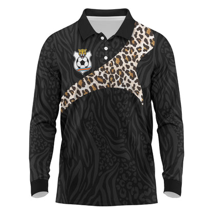 Custom DR Congo Football Long Sleeve Polo Shirt Leopards Texture Wild Black