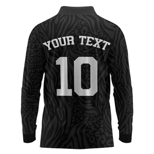 Custom DR Congo Football Long Sleeve Polo Shirt Leopards Texture Wild Black