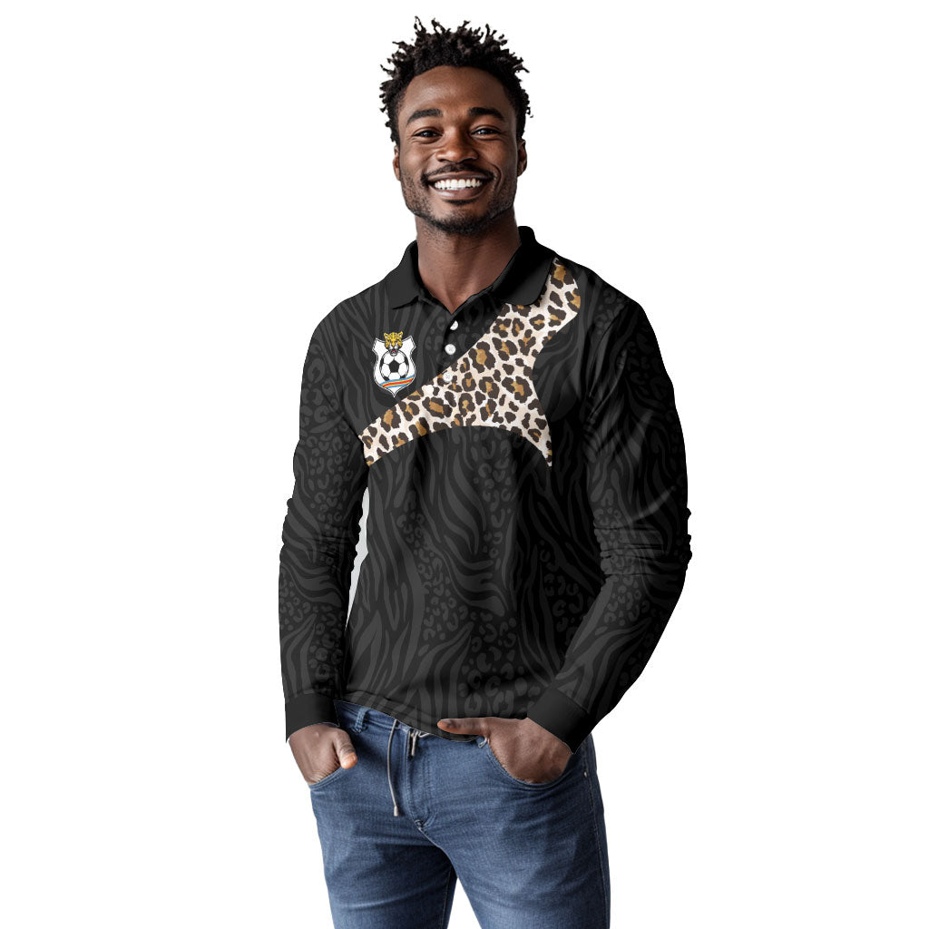 Custom DR Congo Football Long Sleeve Polo Shirt Leopards Texture Wild Black