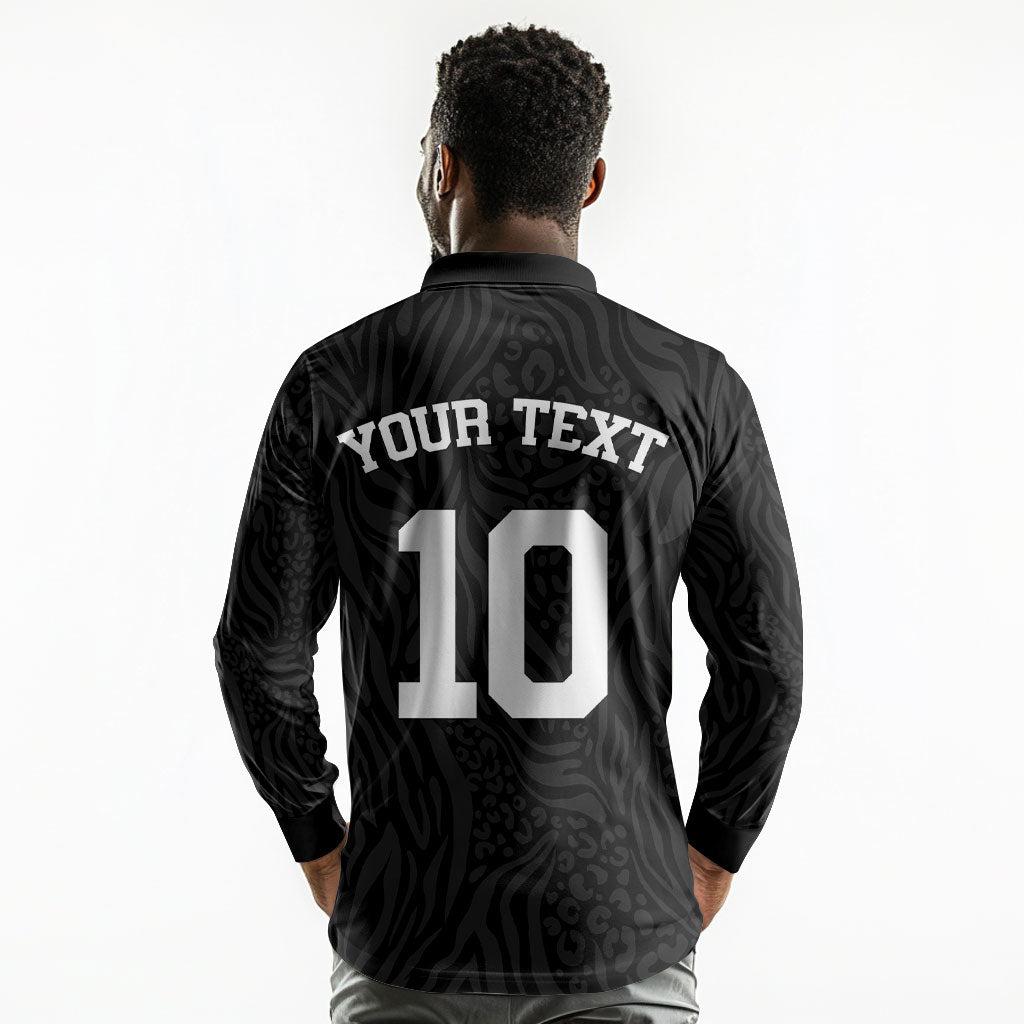 Custom DR Congo Football Long Sleeve Polo Shirt Leopards Texture Wild Black
