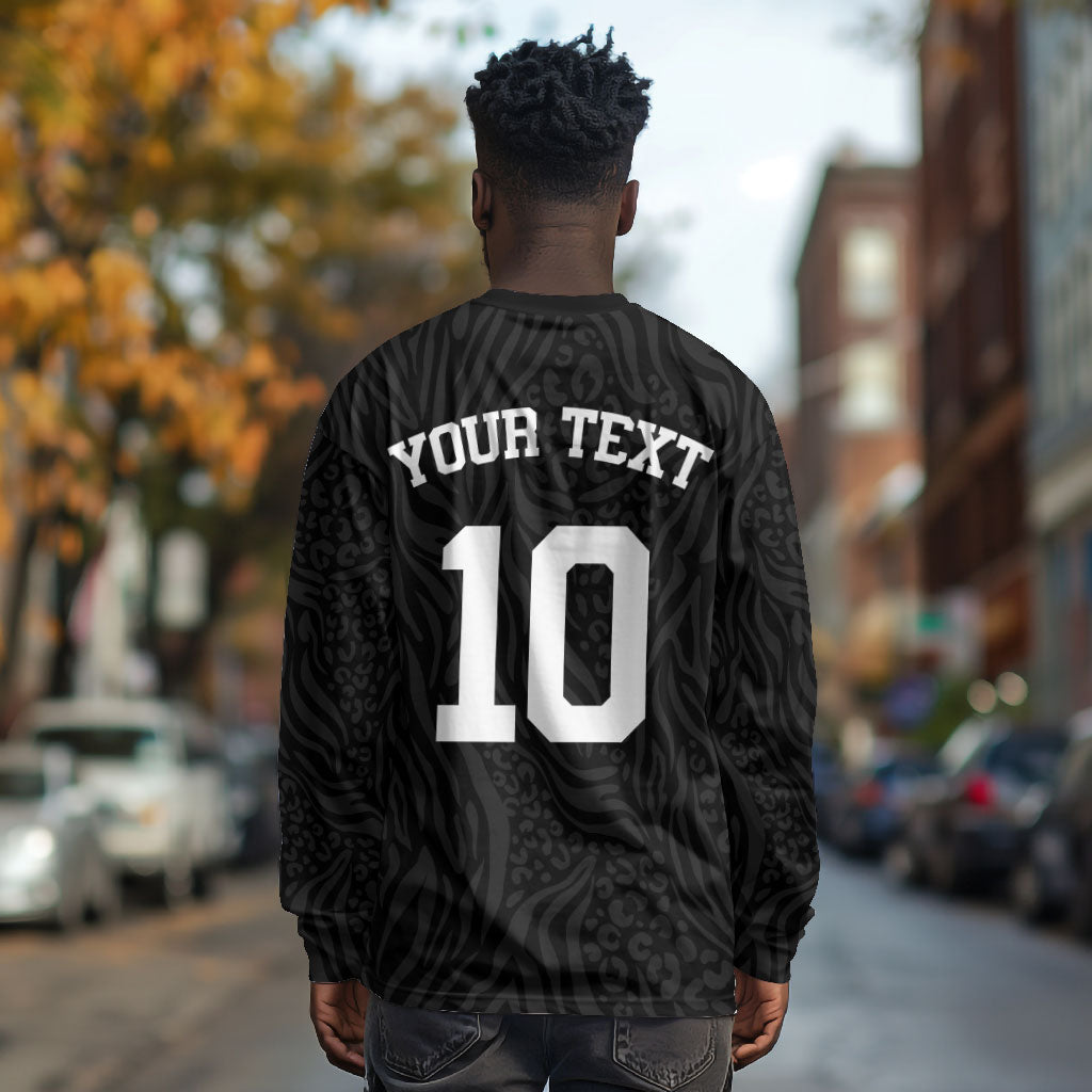 Custom DR Congo Football Long Sleeve Shirt Leopards Texture Wild Black