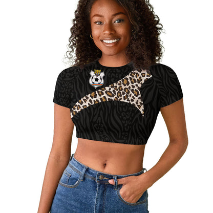 Custom DR Congo Football Raglan Cropped T shirt Leopards Texture Wild Black