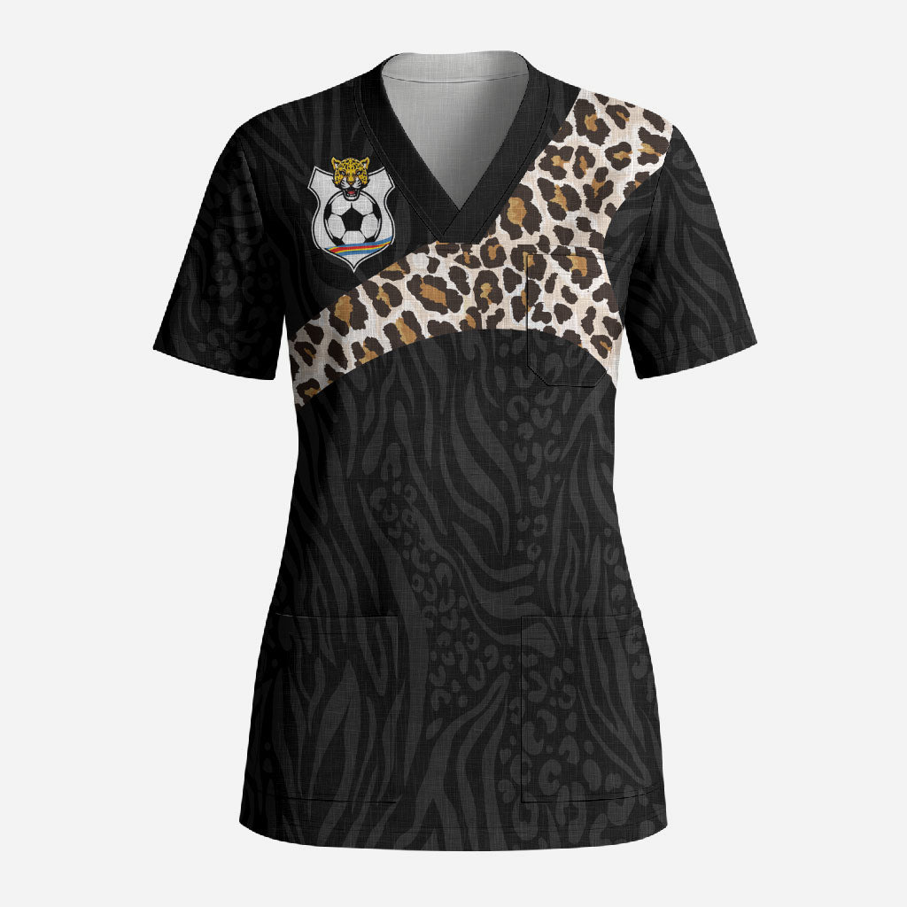 Custom DR Congo Football Scrub Top Leopards Texture Wild Black