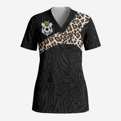 Custom DR Congo Football Scrub Top Leopards Texture Wild Black