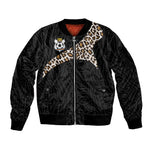 Custom DR Congo Football Sleeve Zip Bomber Jacket Leopards Texture Wild Black