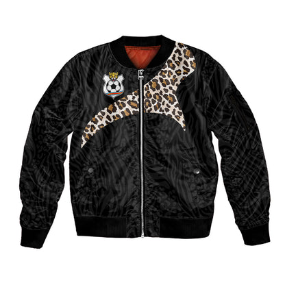 Custom DR Congo Football Sleeve Zip Bomber Jacket Leopards Texture Wild Black