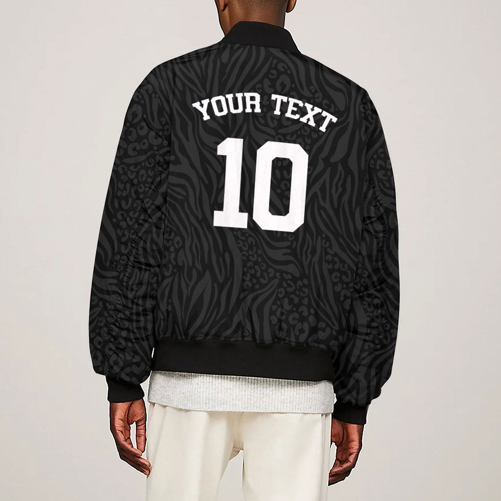 Custom DR Congo Football Sleeve Zip Bomber Jacket Leopards Texture Wild Black