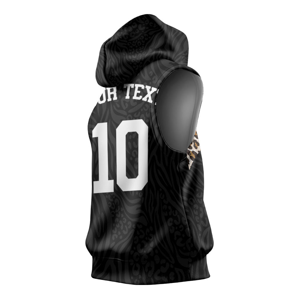 Custom DR Congo Football Sleeveless Hoodie Leopards Texture Wild Black