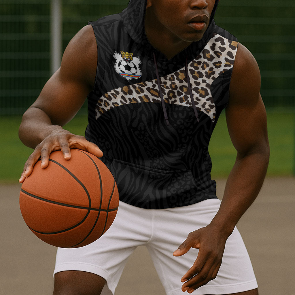 Custom DR Congo Football Sleeveless Hoodie Leopards Texture Wild Black