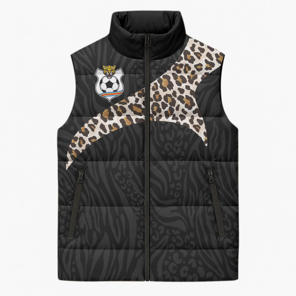 Custom DR Congo Football Sleeveless Puffer Jacket Leopards Texture Wild Black