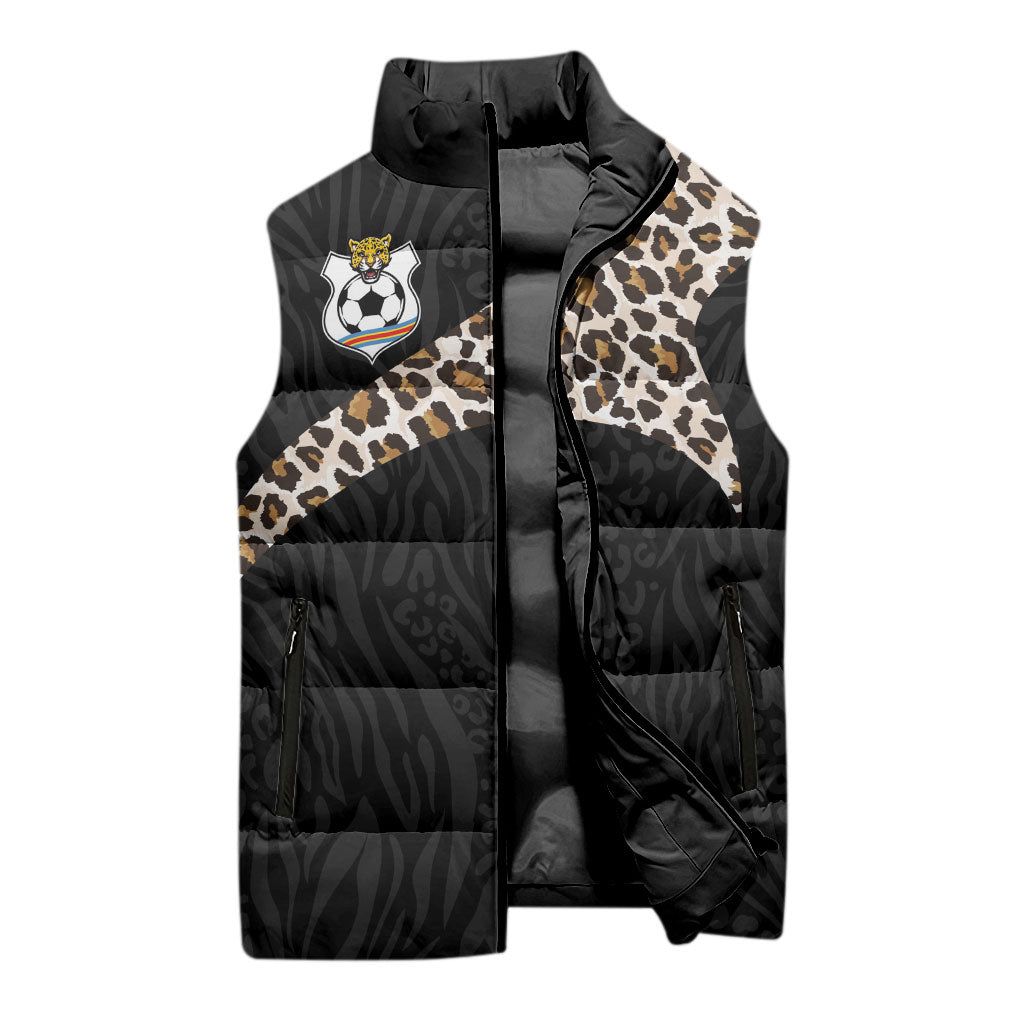 Custom DR Congo Football Sleeveless Puffer Jacket Leopards Texture Wild Black