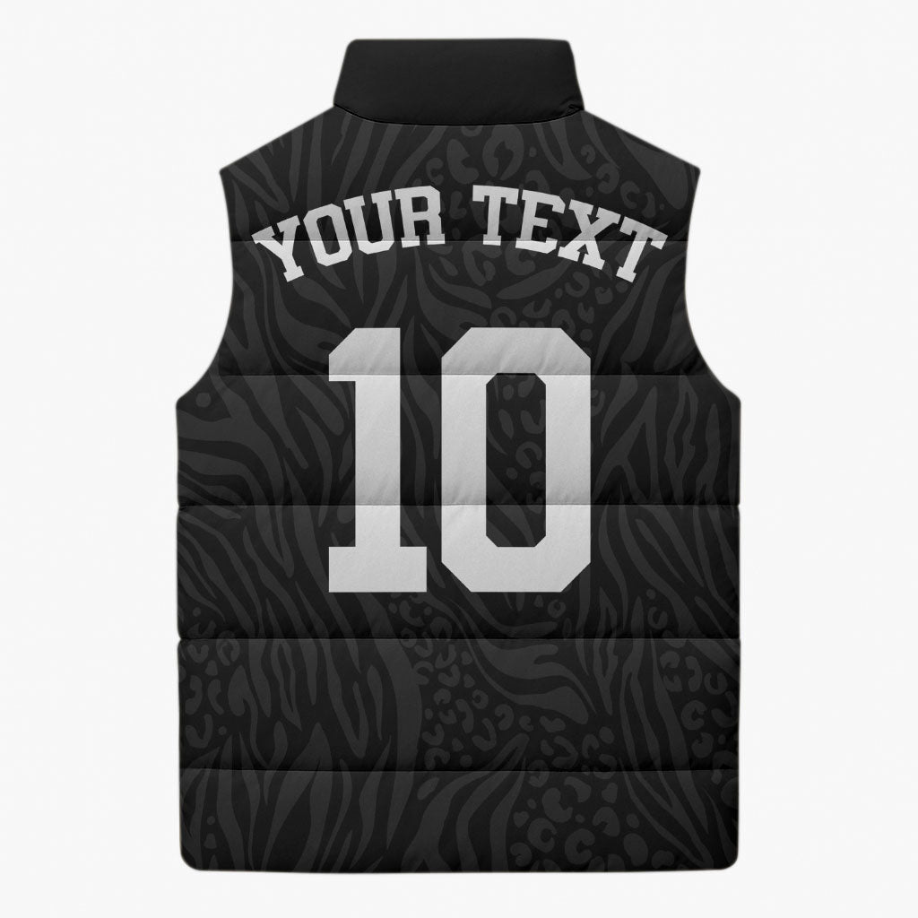 Custom DR Congo Football Sleeveless Puffer Jacket Leopards Texture Wild Black