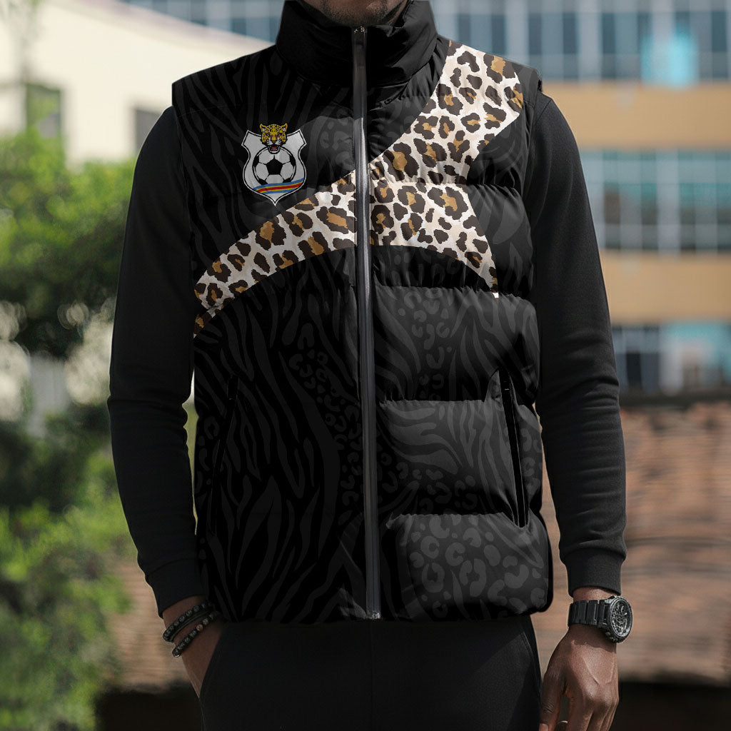 Custom DR Congo Football Sleeveless Puffer Jacket Leopards Texture Wild Black