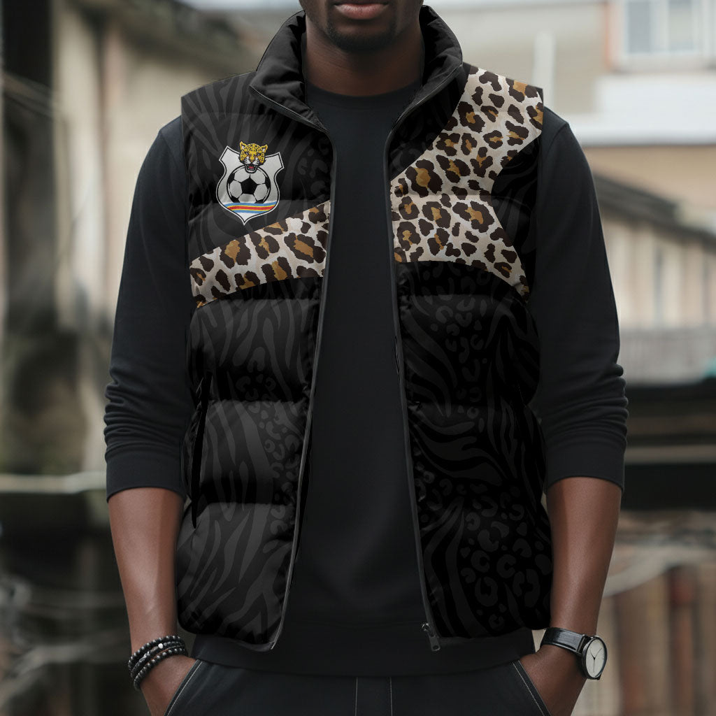 Custom DR Congo Football Sleeveless Puffer Jacket Leopards Texture Wild Black