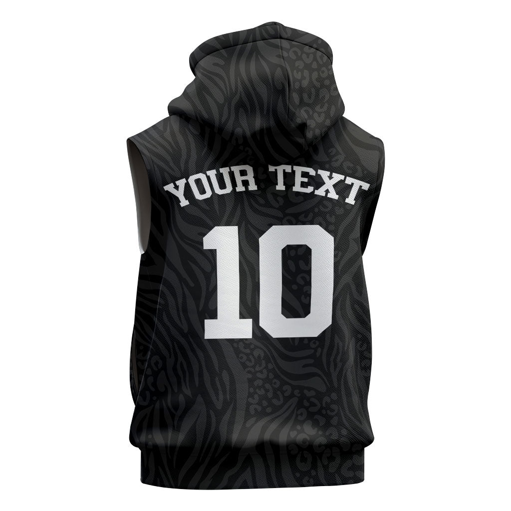 Custom DR Congo Football Sleeveless Zip Hoodie Leopards Texture Wild Black