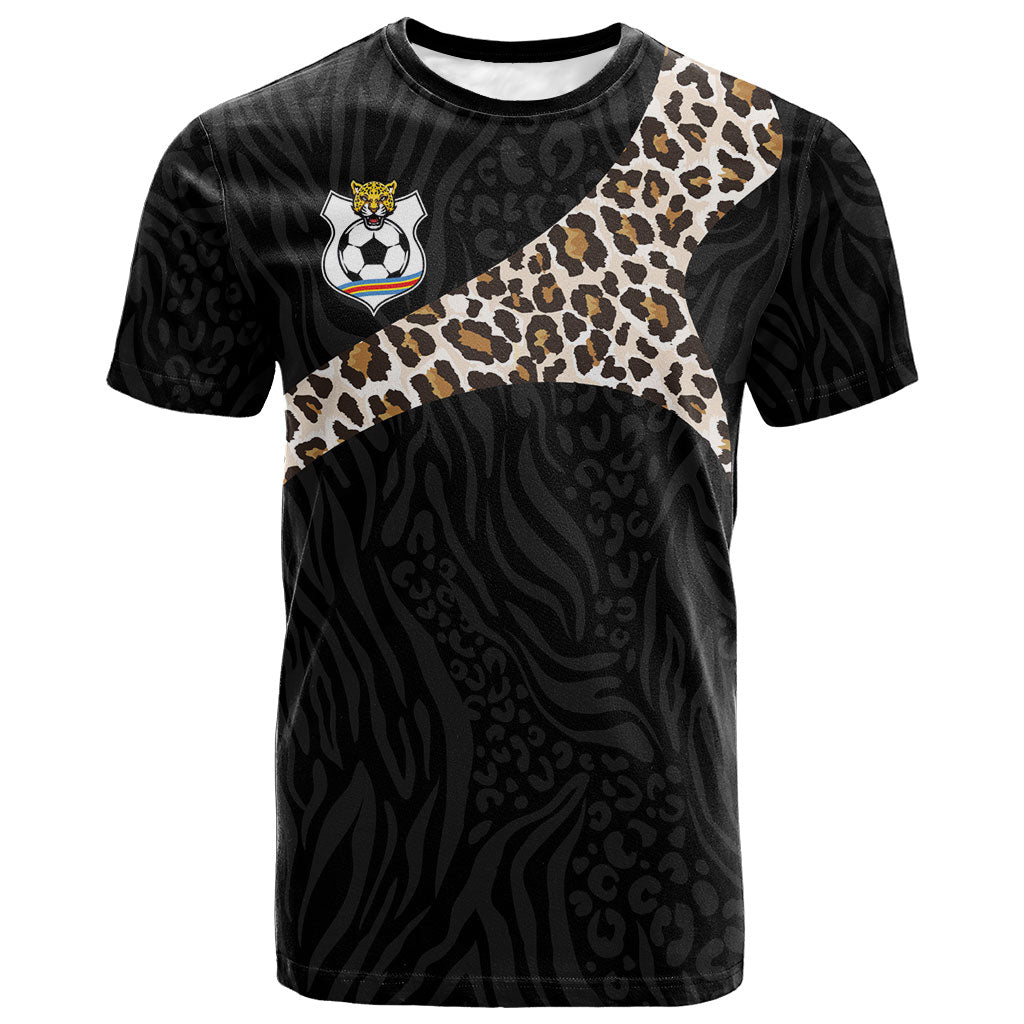 Custom DR Congo Football T shirt Leopards Texture Wild Black