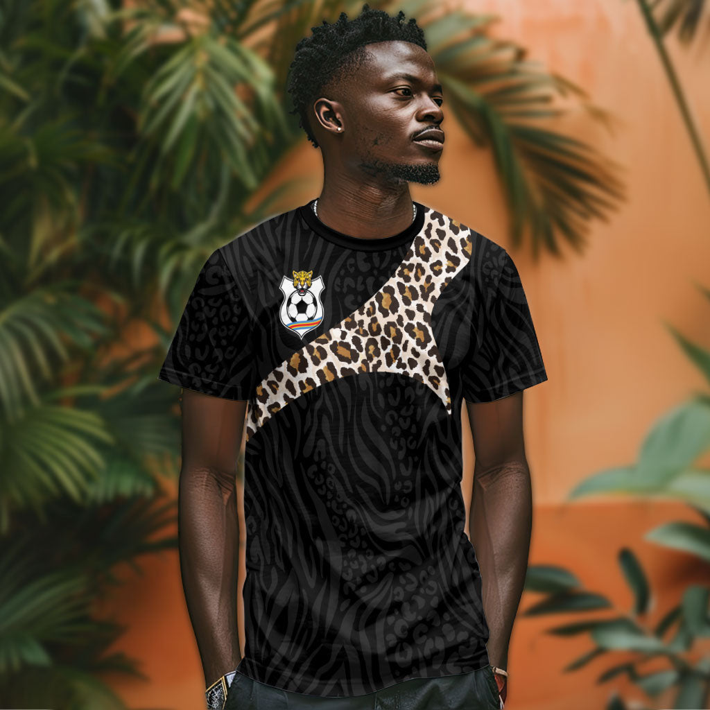 Custom DR Congo Football T shirt Leopards Texture Wild Black