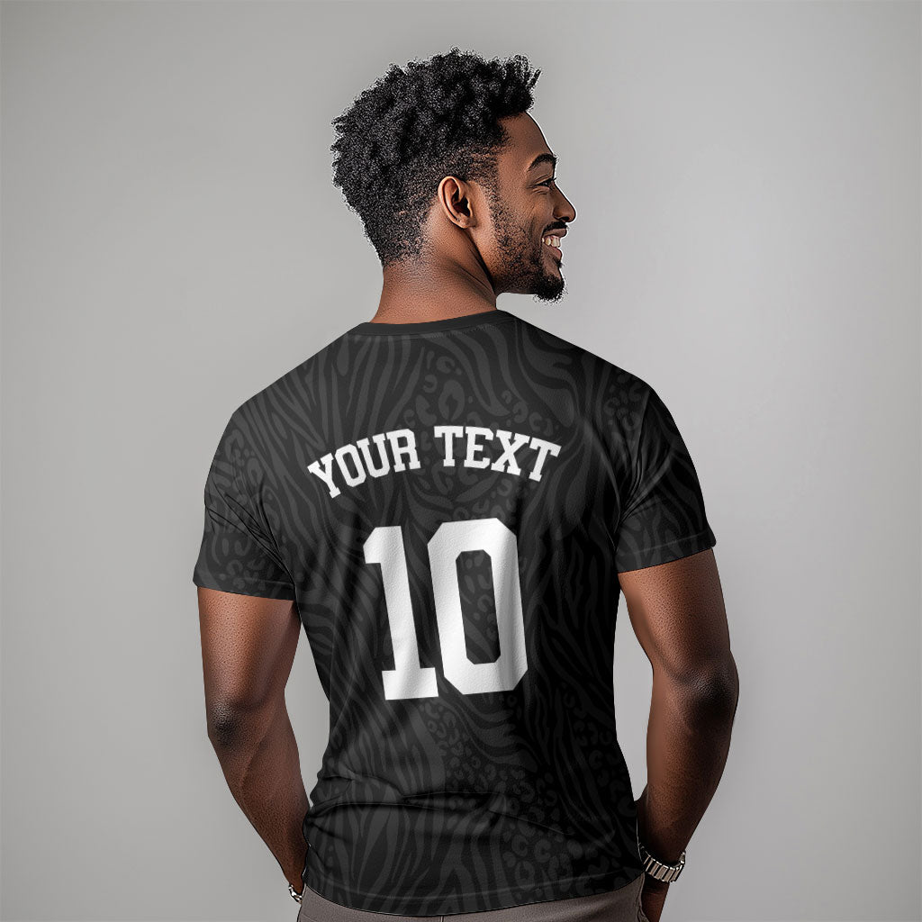 Custom DR Congo Football T shirt Leopards Texture Wild Black
