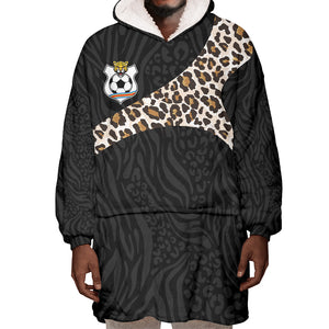 Custom DR Congo Football Wearable Blanket Hoodie Leopards Texture Wild Black