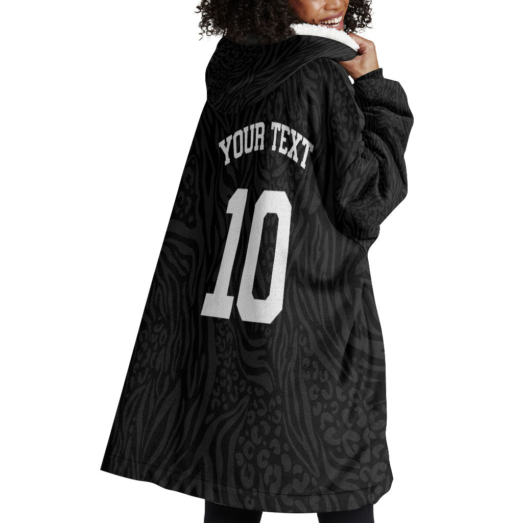 Custom DR Congo Football Wearable Blanket Hoodie Leopards Texture Wild Black